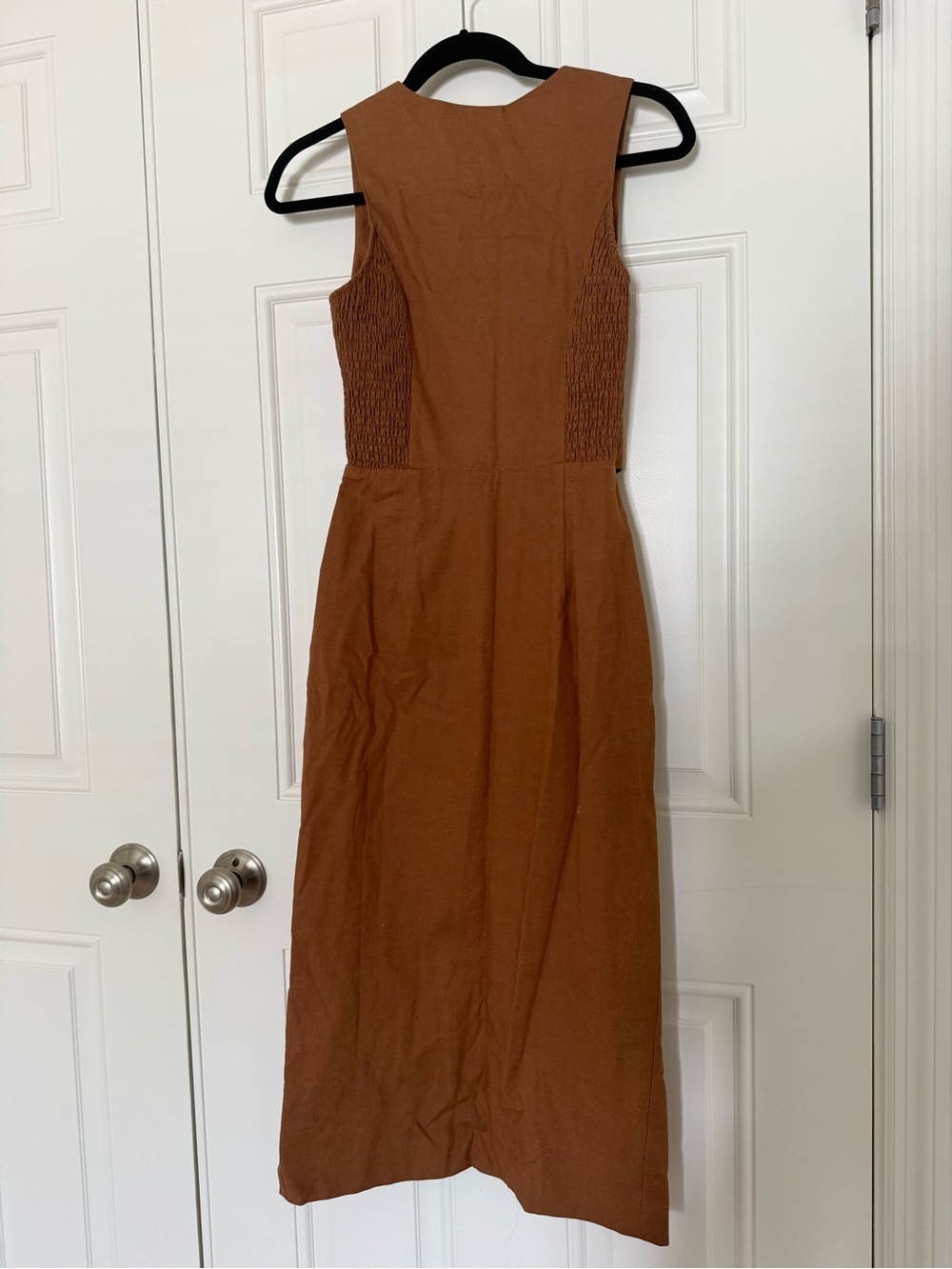 Heartloom Tan Midi Dress with Buttoned Vest - Picture 6 of 6